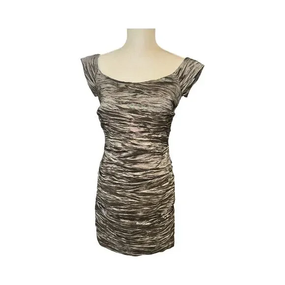 Alex Evenings Pewter Metallic Bandage Sheath Dress Size 10